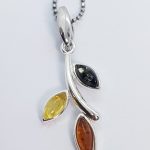 Sterling Silver Pendant with natural multicolour Amber